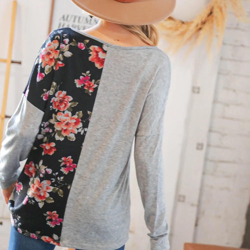 New Floral Color Block Boutique Fashion Top, S & M - Picture 3 of 6